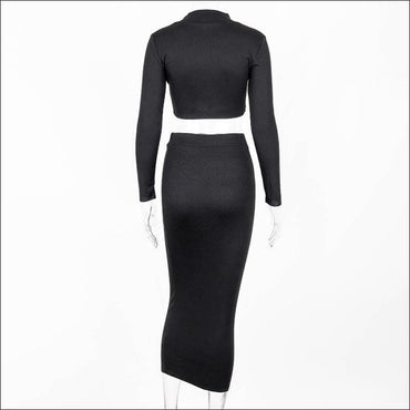 Turtleneck Long-sleeve Solid Color Top And Knit Bodycon Skirt