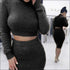 Turtleneck Long Sleeve Top And High-waisted Bodycon Skirt Plush Two Pieces Sets