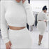 Turtleneck Long Sleeve Top And High-waisted Bodycon Skirt Plush Two Pieces Sets