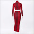 Turtleneck Snakeskin Long-sleeve Crop Top And Bodycon Skirt