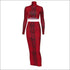 Turtleneck Snakeskin Long-sleeve Crop Top And Bodycon Skirt