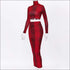 Turtleneck Snakeskin Long-sleeve Crop Top And Bodycon Skirt