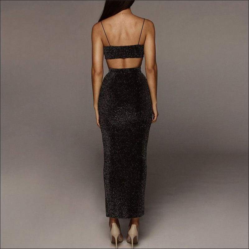 Two-piece Sexy Women Cropped Camis Tight Midi Skirt Set - M 