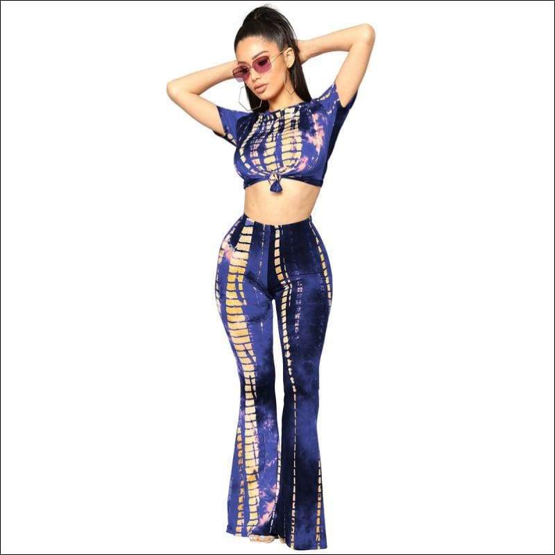 Un-Goua Printed Short-Sleeve T-shirts Flare Trousers Set - S
