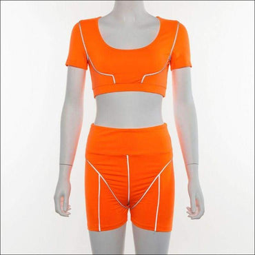 Unique 3M Stripes Design Short-sleeve Cropped Two-piece Sportswear