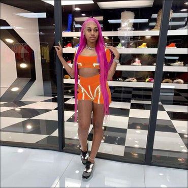 Unique 3M Stripes Design Short-sleeve Cropped Two-piece Sportswear