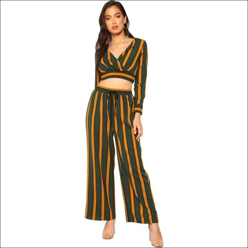 Unique Crossing Design Crop Top Wide-leg Pants Set - S / 