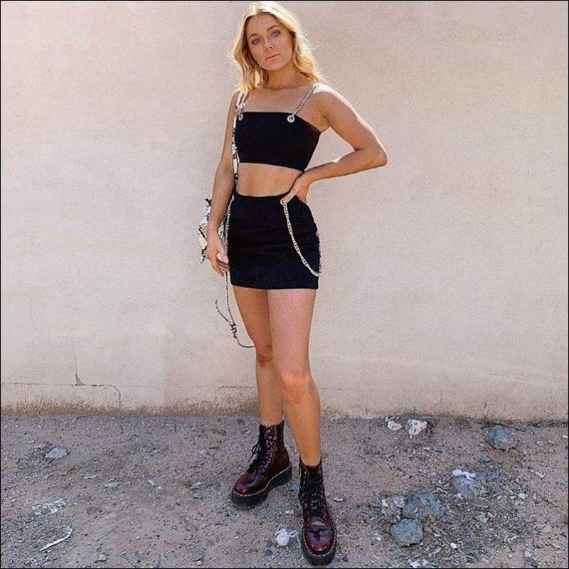 Unique Link Chain Decor Cropped Camisole Tight Skirts 