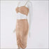 Unique Pleated Drawstring Pattern Cropped Camis Tight Skirt Set