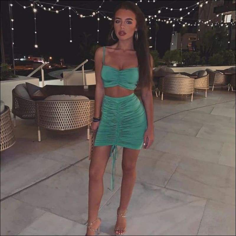 Unique Pleated Drawstring Pattern Cropped Camis Tight Skirt 