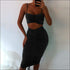 Unique Pleated Drawstring Pattern Cropped Camis Tight Skirt Set