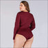 Unique Rib Knit Pattern Long Sleeve Plus Size Zipper Bodysuits