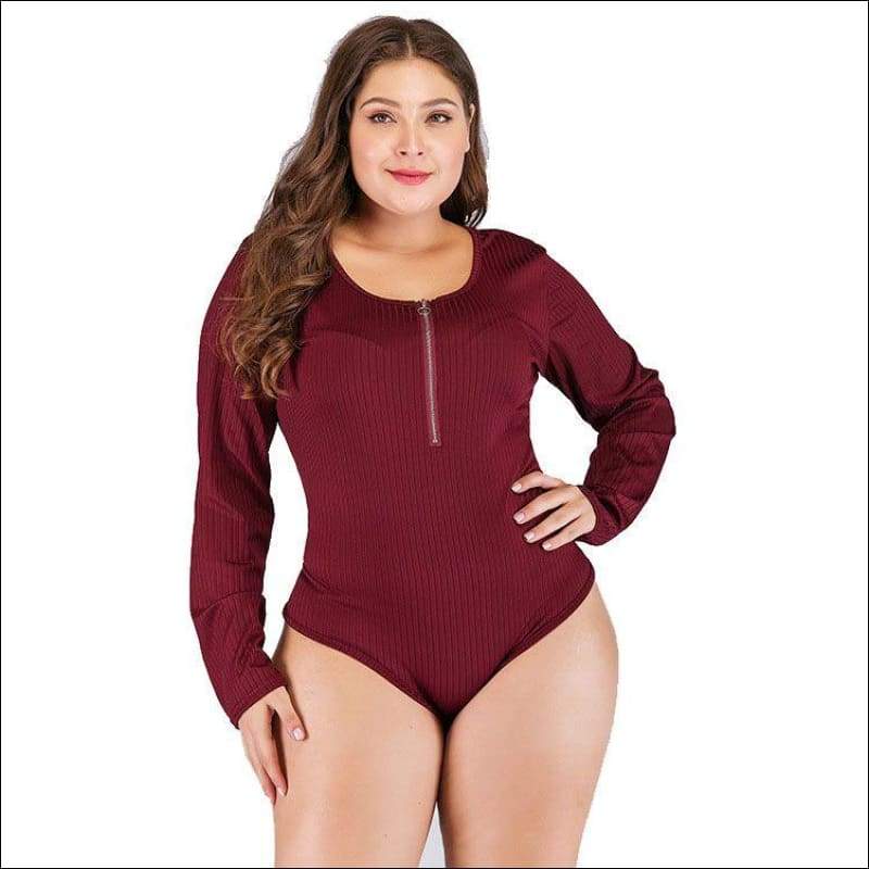 Unique Rib Knit Pattern Long Sleeve Plus Size Zipper 