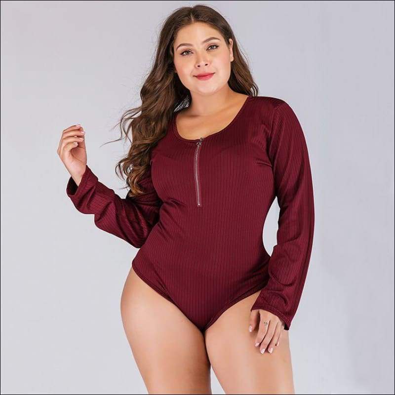 Unique Rib Knit Pattern Long Sleeve Plus Size Zipper 