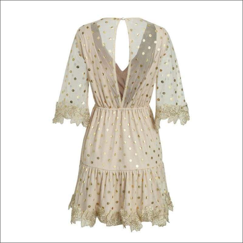 V Neck Flare Sleeves Design Summer Beach Mini Dress - S / 