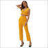 V Neck Flounced Sleeveless Crop Top High-waisted Straight Pants Two-piece Set