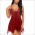 V Neck Lace Mesh Nightdress And Panty