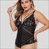 V-neck Lace Patchwork Plus Size Sling Bodysuits