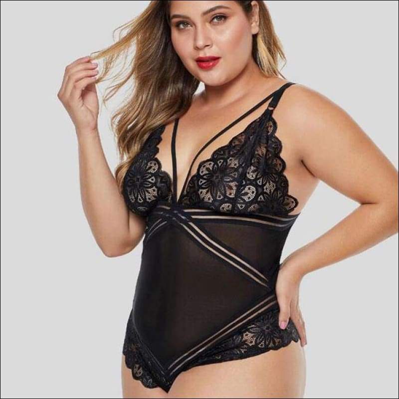 V-neck Lace Patchwork Plus Size Sling Bodysuits - Plus Size