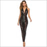 V-neck Lace-up Backless Sequins Tight Jumpsuits