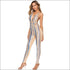 V-neck Lace-up Backless Sequins Tight Jumpsuits