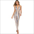 V-neck Lace-up Backless Sequins Tight Jumpsuits