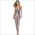 V-neck Lace-up Backless Sequins Tight Jumpsuits