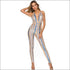 V-neck Lace-up Backless Sequins Tight Jumpsuits