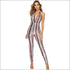V-neck Lace-up Backless Sequins Tight Jumpsuits