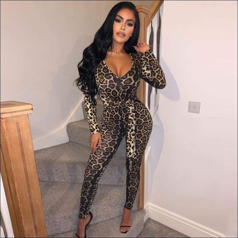 V-neck Lace-up Long-sleeve Jumpsuits - Jumpsuits