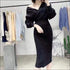 V Neck Lantern Sleeve Sweater Tight Skirt Two Pieces Set