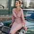 V Neck Lantern Sleeve Sweater Tight Skirt Two Pieces Set