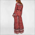 V Neck Long-sleeve Crop Top Wide-leg Pants Bohemian Style