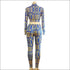 V-neck Print Zipper Crop Top And Slim Pants