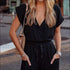 V-neck Short Sleeve With Pocket Jumpsuits