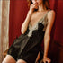 V Neck Side-slit Lace Nightdress And Panty Set