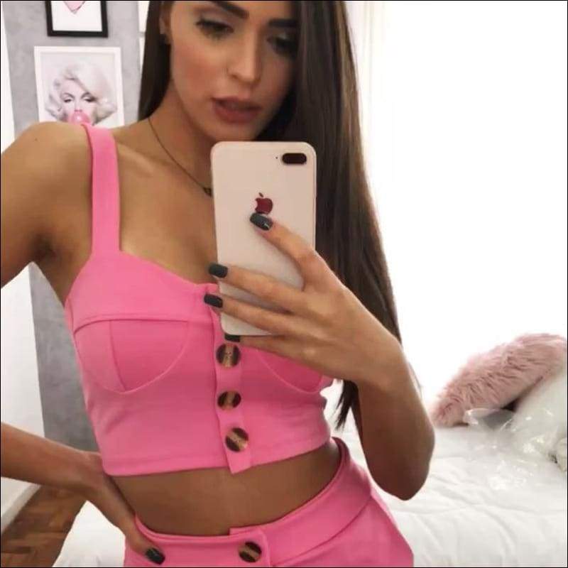 V Neck Single-breasted Cropped Camisole Casual Shorts Women 