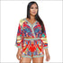 Vacation Leaf Printed V Neck Boho Style Two-piece Set