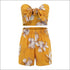 Vacation Strapless Floral Print Knotted Crop Top Loose Shorts Set