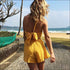 Vacation Style Halter Crop Top And Loose Lace-up Shorts Set