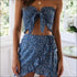 Vacation Tiny Flower Printed Strapless Stretchy Irregular Hemline Skirt