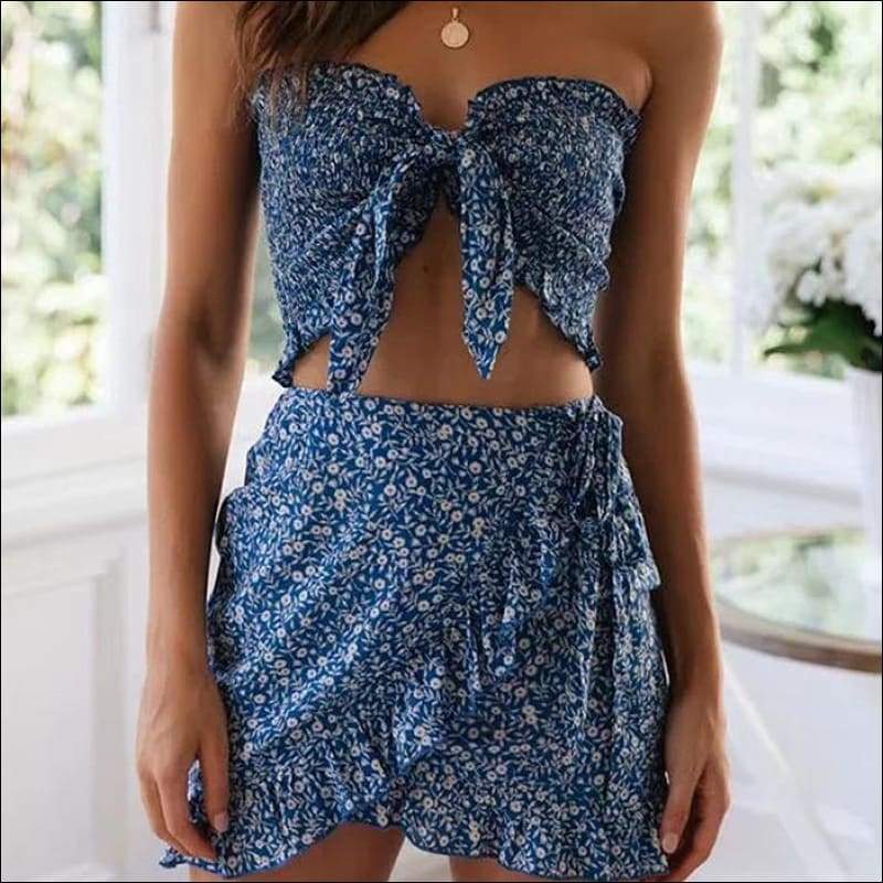 Vacation Tiny Flower Printed Strapless Stretchy Irregular 