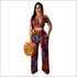 Vacation Tropical Leaf Print Cropped Camis Wide-leg Pants Set