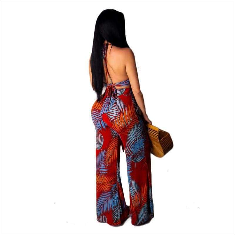 Vacation Tropical Leaf Print Cropped Camis Wide-leg Pants 