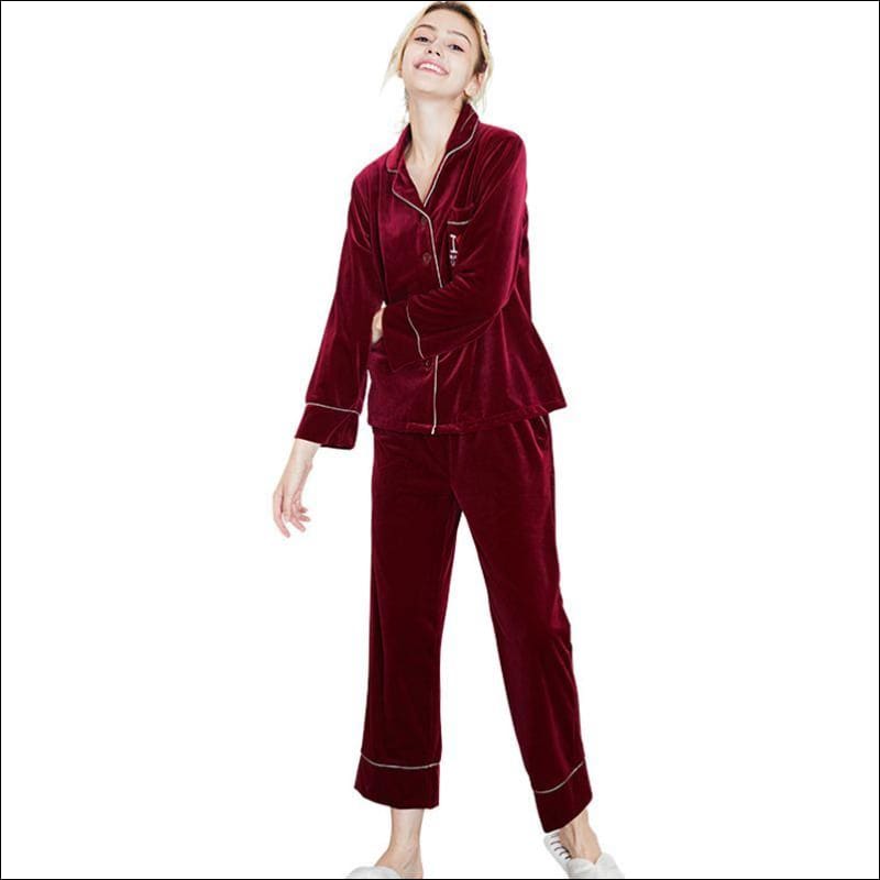 Velvet Autumn Winter Pajamas Set - M / Red - Lingerie & 