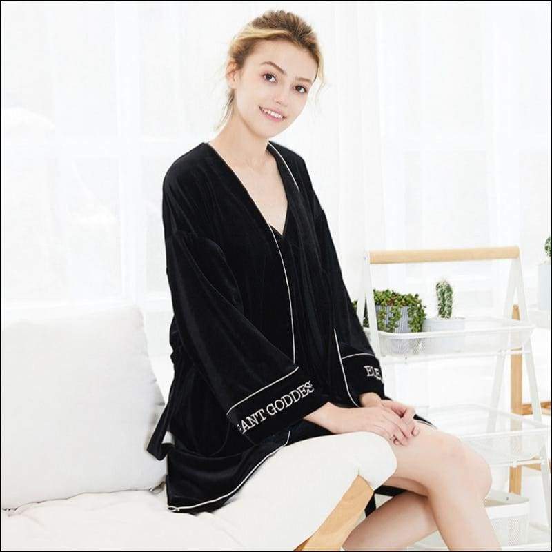Velvet Fabric Long Sleeves Bathrobe - Lingerie & Sleep