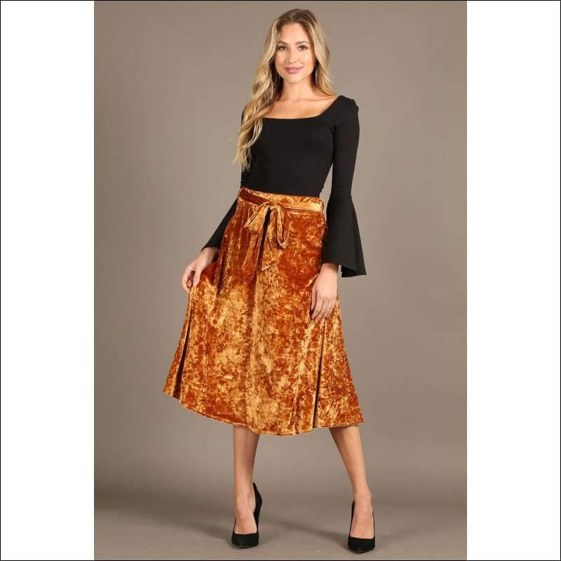 Velvet High Waist Midi Skirt - 1XL / Gold - Skirts