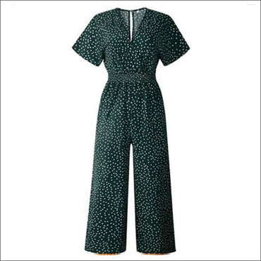 Vintage Polka Dot Print Cropped Surplice Jumpsuits
