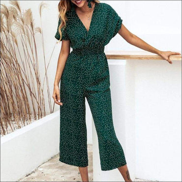 Vintage Polka Dot Print Cropped Surplice Jumpsuits