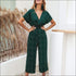 Vintage Polka Dot Print Cropped Surplice Jumpsuits